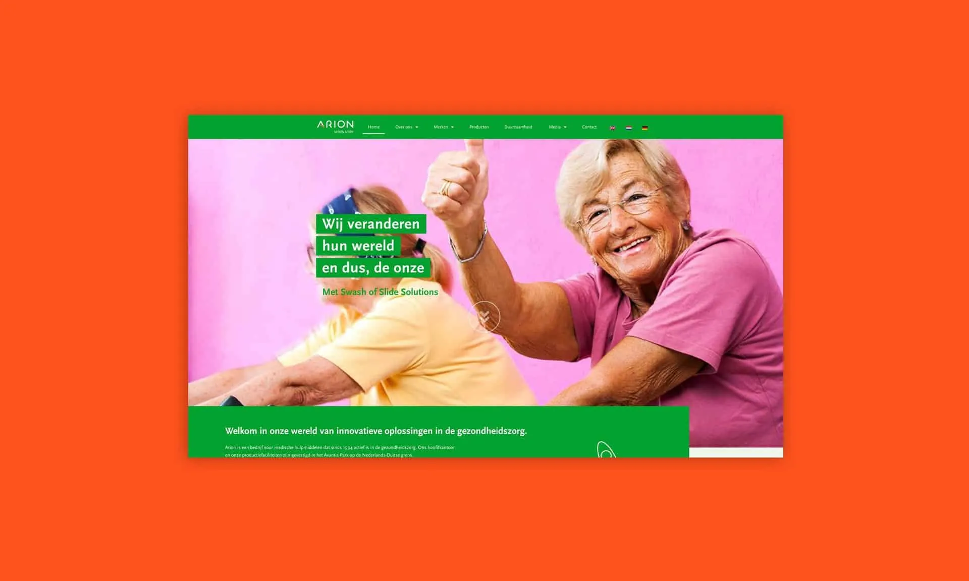 De maatwerk-website en zorgwebshop van Arion Group op desktop