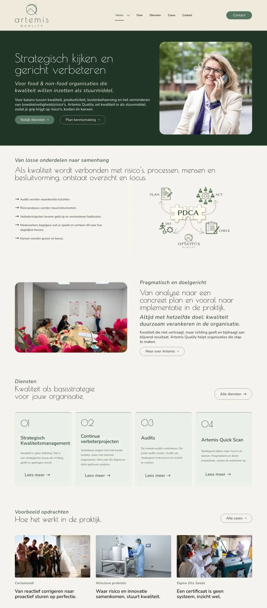 De volledige website van Artemis Quality