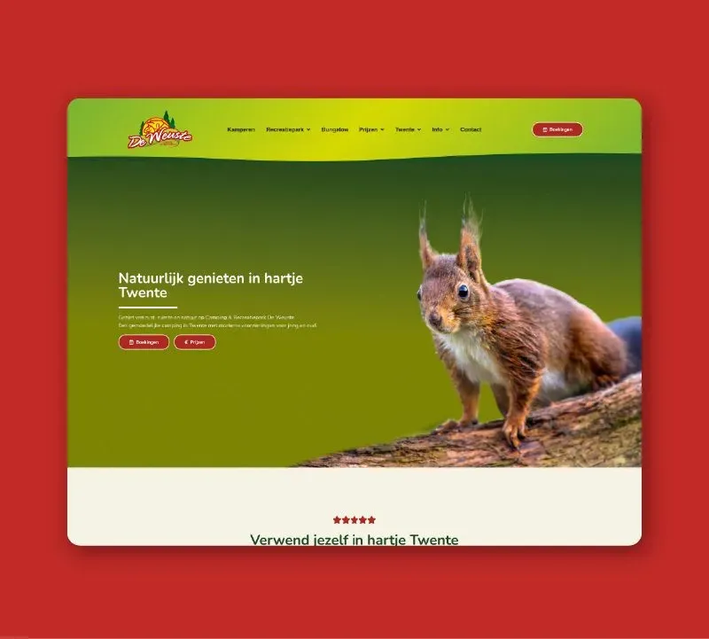 Maatwerk website Camping De Weuste, gebouwd door Globeview