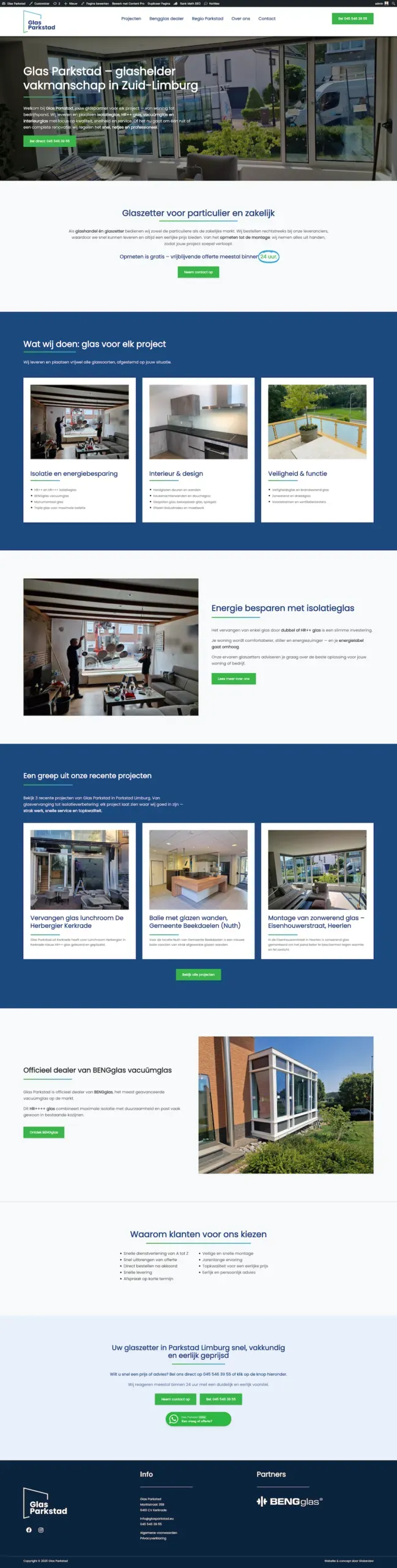 De volledige website van Glas Parkstad