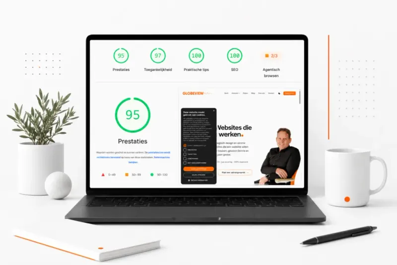 Hoge PageSpeed-scores van een snelle website gebouwd door Globeview