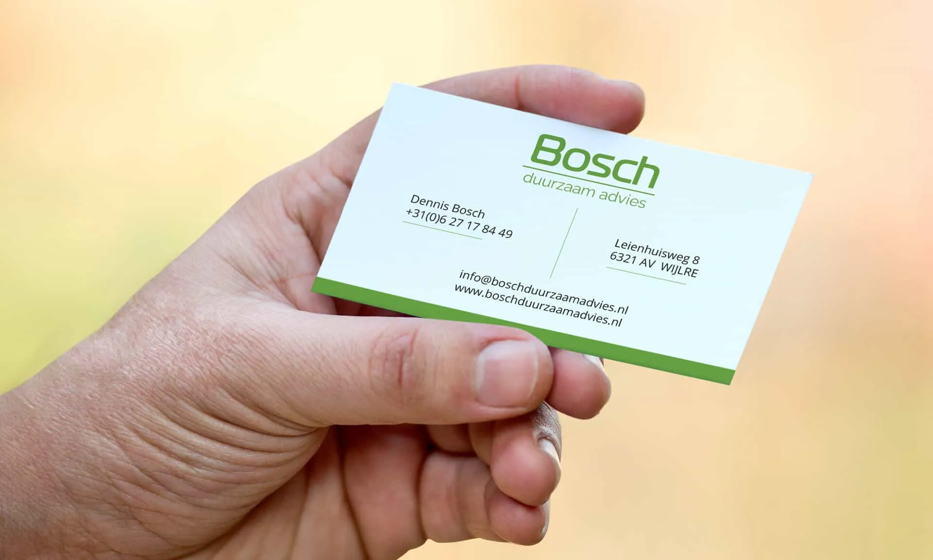Bosch Duurzaam Advies — visitekaartjes hand